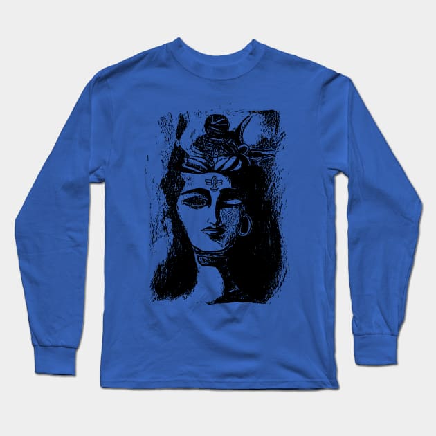 Shiva Potrait Charcoal Long Sleeve T-Shirt by Joker & Angel